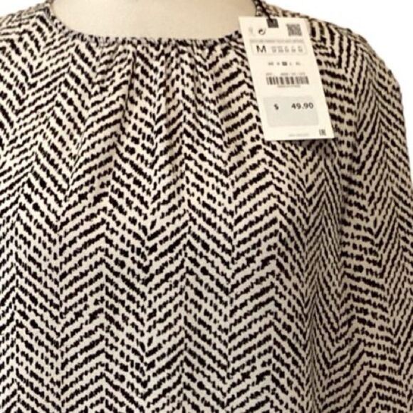 NWT Zara Women's Black Mix Printed Tunic Mini Dress Fluted Sleeve M - Picture 8 of 14